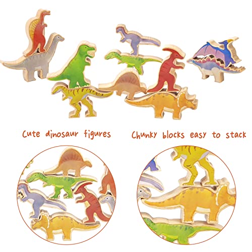 Xylolin Wooden Dinosaur Blocks Stacking And Balancing Toys, Toddler Wood Dinosaur Figures Blocks Imaginative Play, Preschool Educational Toys Gifts And Stack Balance Games For Kids #TOP5