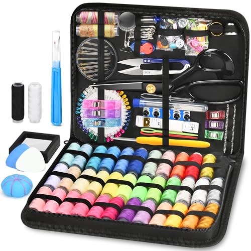 SUTQIGUI Sewing Kit for Adults with Heavy Duty Fabric Scissors 241 Pcs Newly Upgraded Hand Travel Sewing Kit Professional Needle and Thread Kit Portable Sewing Supplies for Travel Home Beginners