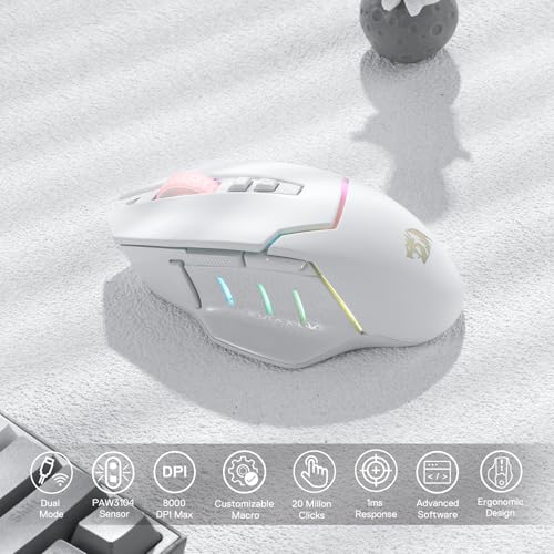 Redragon M690 PRO Wireless Gaming Mouse, 8000 DPI Wired/Wireless Gamer Mouse w/Rapid Fire Key, 8 Macro Buttons, Ergonomic Design for PC/Mac/Laptop, White - Image 4