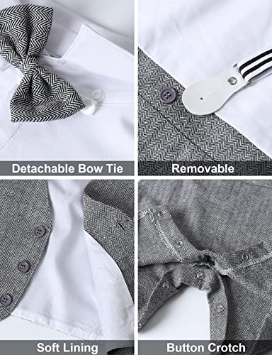Image of A&J DESIGN Baby Suits for Boys Infant Gentleman Outfits Dress Clothes Summer Suspenders Wedding Formal Grey 6-9 Months