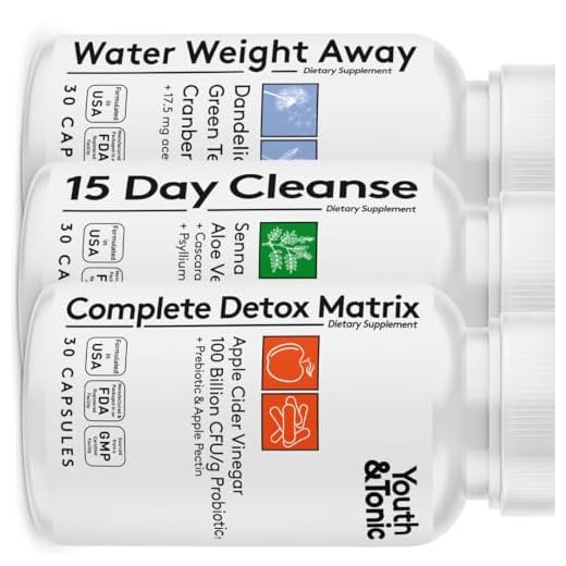 3pk Detox Cleanse Kick Off Weight Management | Colon Cleanser + Water Loss Pills w Dandelion + ACV Full Body Detox + Probiotics | For Flat Stomach, Waistline, Metabolism, Bloating – 90 Pills