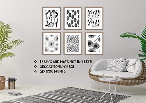 Miniatura 8 de Mid Century Modern Wall Art Prints - Botanical Abstract Pattern Wall Decor - (Set of 6) - 8x10 - Unframed (Black)