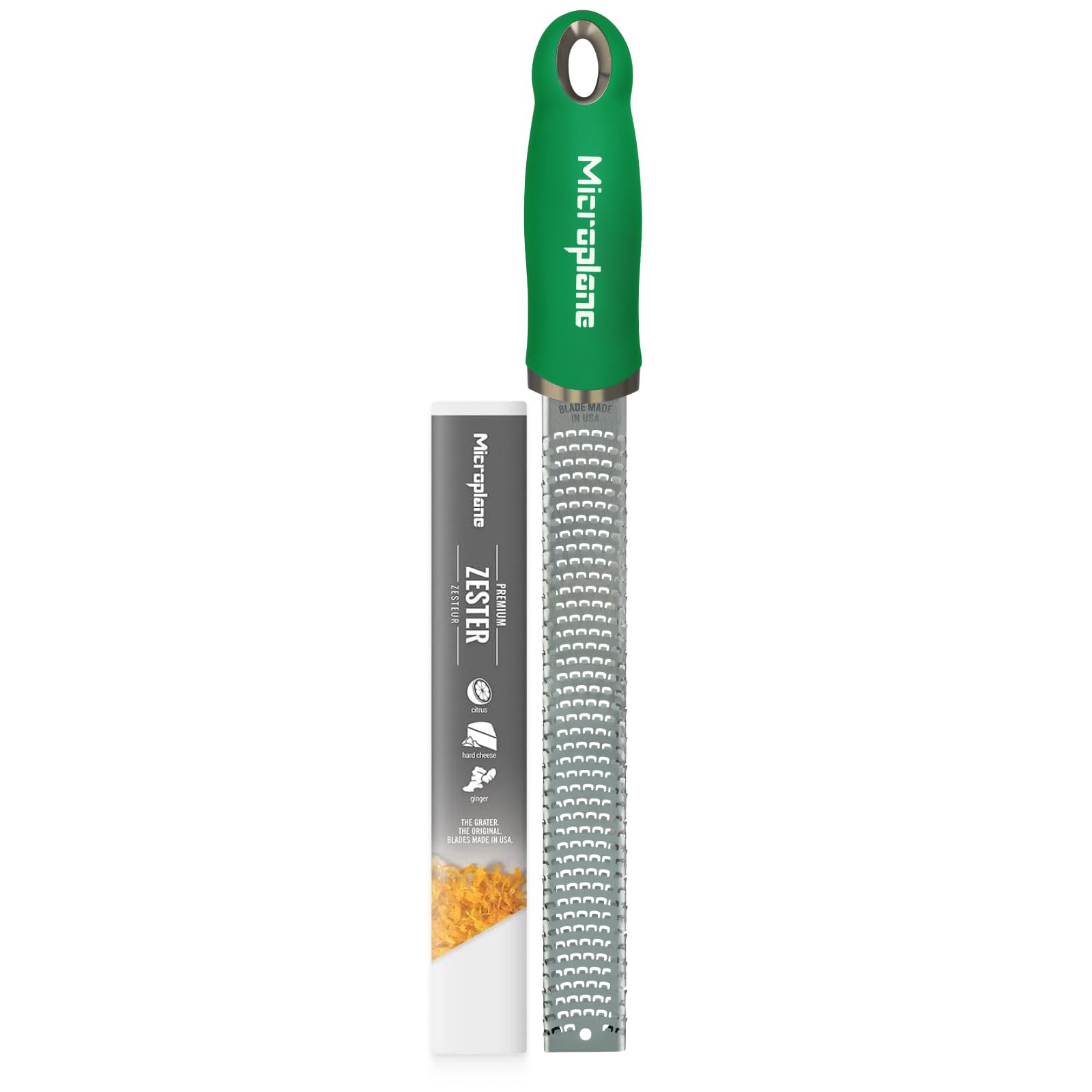 Microplane Premium Classic Zester Grater in Fresh Basil Green - Vibrant Color | Lemon Zester tool, Cheese &amp; Vegetable Grater | For Citrus, Parmesan Cheese, Garlic, Ginger | Fine Stainless Steel Blade