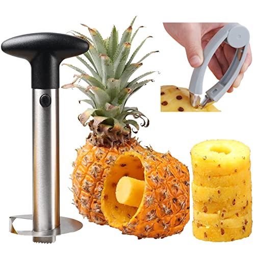 AJEYPMZ Pelador de piña de Acero Inoxidable, removedor de Ojos de piña en Forma de v, rebanador descorazonador de piña con Agarre Antideslizante,Silver,2pcs