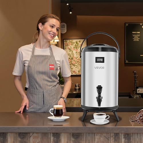 VEVOR Insulated Beverage Dispenser, 3.2 Gal/12L Stainless Steel Thermal Drink Server with Spigot & Temp Display, Suitable for Hot and Cold Drinks, for Tea Coffee Water in Cafes & Restaurants, Silver by VEVOR - Image 2