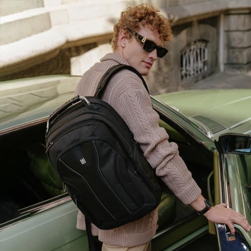 LEVEL8 Laptop Backpack, Work Backpack for Men Women, Travel Computer Bag for Business Fits 15.6" Laptop and Notebook - Black - Image 4