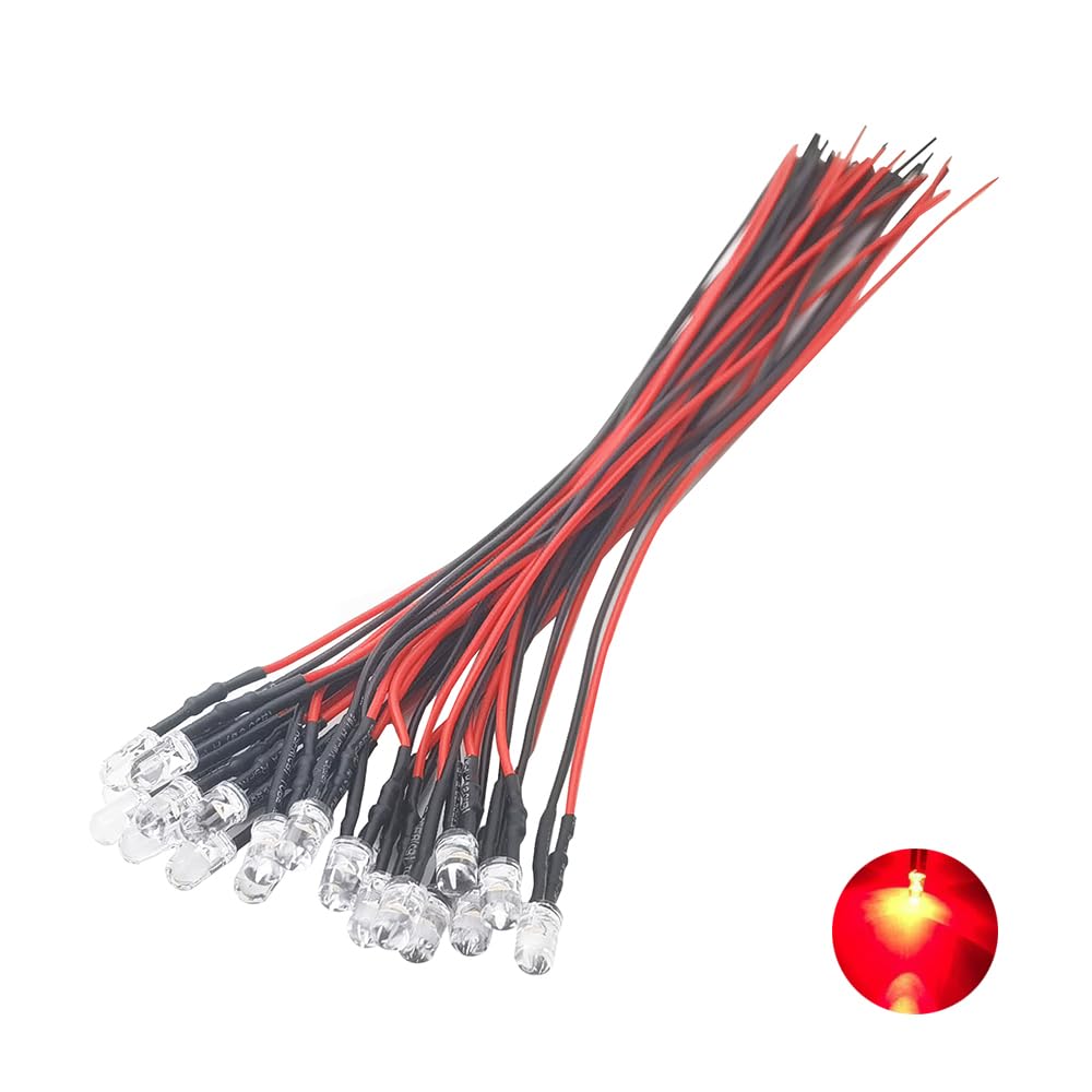CHANZON Lot De 20 LED RGB Clignotantes Lentes 3mm - Pré-câblées Avec Résistance 560Ω - 12V DC Pour Projets DIY, Clavier, Jouets - 8