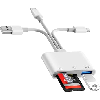 Apple MFI Certified: SD Card Reader iPhone, USB-C & Lightning & USB-A Memory Card Reader Support SD/TF/USB Port, SD Card Read