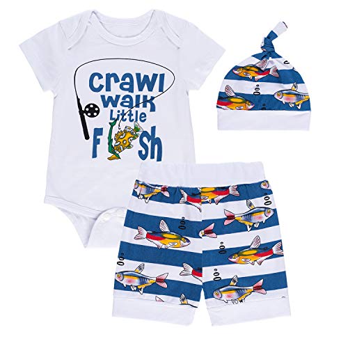 Baby Boy Fishing Clothes Funny Print Short Sleeve Outfits Set Tops + Short Pants (Crawl Fish, 0-3 Months)
