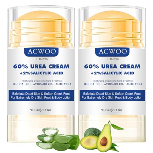 ACWOO Ureum Voetcrème 60 Procent Plus 2% Salicylzuur, 2 stuks Ureumcrème voor Voeten, Voedende Voetcrème voor Gebarsten Hielen en Droge Huid, Diep Hydraterend, Herstellende Crème voor Gebarsten Hielen