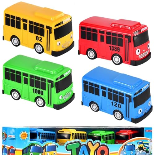 4PCS Mini Bus Toys,Coches de Juguetes,Mini Bus Coches Cars,Juguetes para Modelos de automóviles,Juguetes para Carreras, Navideño Bus para Niños y Niñas Jardín Infante Regalos Decoración del Hogar