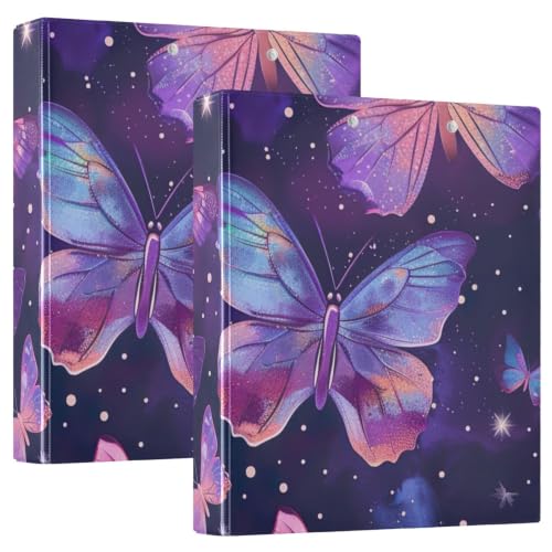 Classeur 3 anneaux en D motif papillon violet pour le bureau et l'école