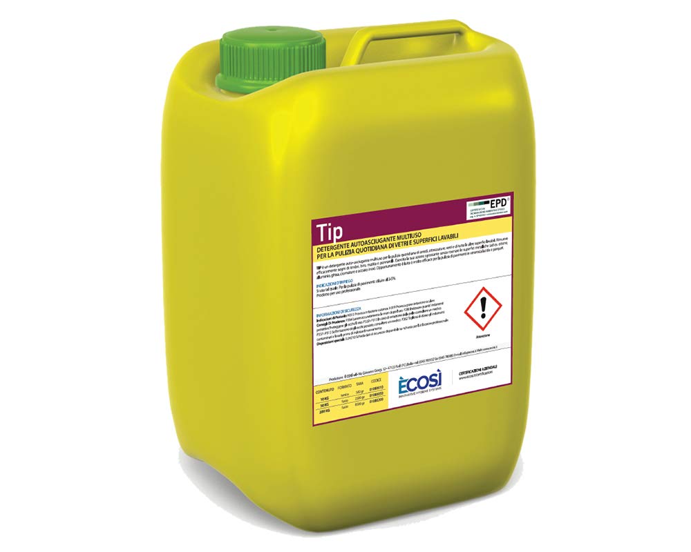 Tip detergente multiuso per la pulizia di vetri e superfici in tanica da 10 lt