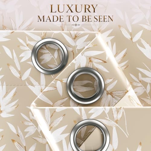 Image of HOKIPO Luxe Foliage Foil Printed Curtains 7 Feet Long Set of 2, Cream