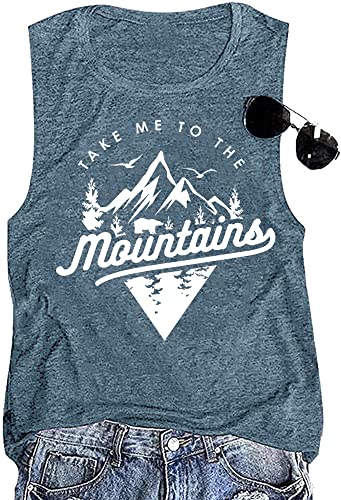 Womens Summer Travel Tops Causal Sleeveless Funny Adventure Mountain Wild Scenery Bird Graphic Tank Tops Cute Vacation Camping Climbing Hiking Loose Fit Top Shirts Blue,L