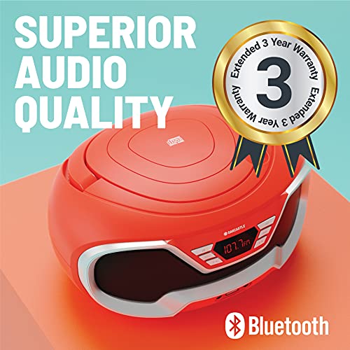 Oakcastle CD200 Draagbare CD-speler Boombox met Bluetooth & FM-radio, 3,5 mm AUX-hoofdtelefoonaansluiting en USB-ingang, voeding en batterijmuzieksysteem voor volwassenen en kinderen met stereoluidsprekers (rood) - Image 4