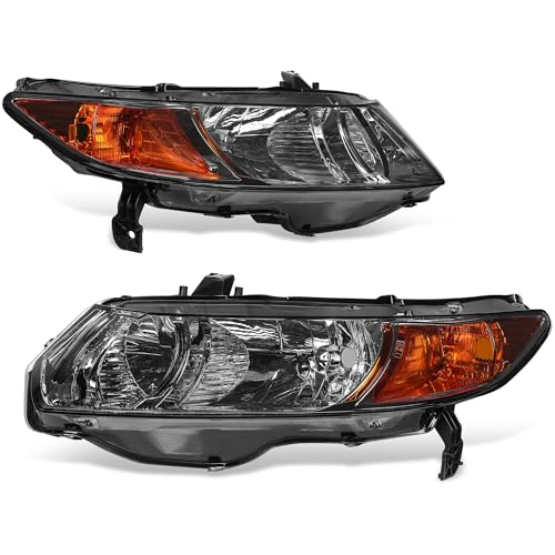 Image of oEdRo Headlight Assemblies Compatible with 2006 2007 2008 2009 2010 2011 Civic 2 Door Coupe Headlamps Chrome Housing Amber Reflector Smoke Lens