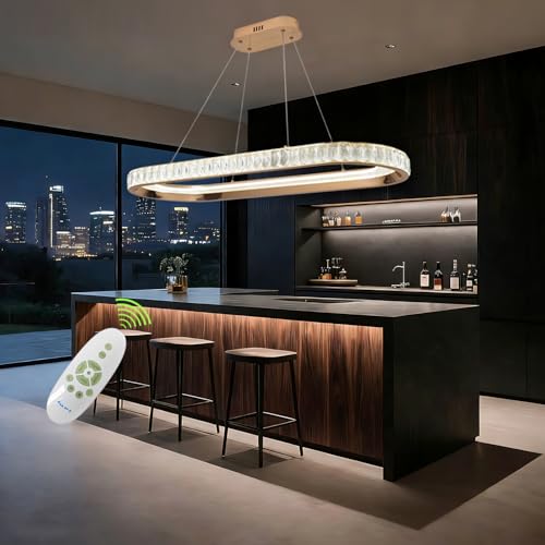 szcflaghip Lustre LED doré Éclairage en cristal pour îlot de cuisine, lustre moderne pour salle à manger, salon