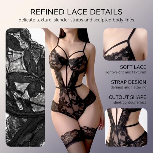 Dessous Damen sexy unterwäsche Damen Dessous Set Spitze Body mit Panty – Bild 2