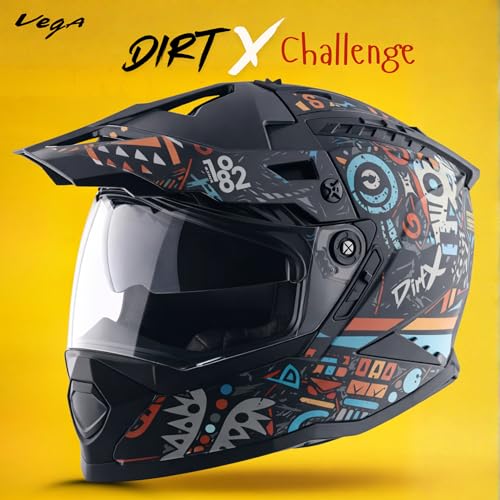 Image of Vega VF 11 Dirt-X Challenge Full Face Motorcycle Helmet with Shock Absorbing Shell, Aerodynamic Design, Ventilated Interior, Aggressive Racing Styling Black Red -M