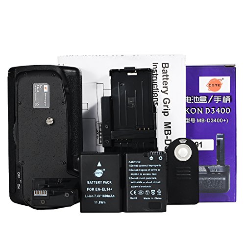 DSTE D3400 Vertical Batería Apretón Titular + IR Remote Control con (2 Pack) EN-EL14 Compatible para Nikon MB-D3400 Cámara