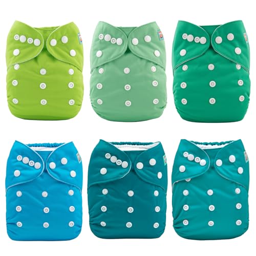 Image of ALVABABY 6 Pack Cloth Diaper with 12 Inserts One Size Adjustable Washable Reusable Diaper Cover for Baby Girls and Boys