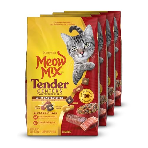 Image of Meow Mix Tender Centers, Dry Cat Food, Beef & Salmon Flavors, 4 Bags