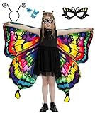 Aimeiar Double Sided Butterfly Costume for Girl,Party halloween costumes for girls 7-8 & 9-12 13-16,Butterfly Wings Shawl For Kids Costume Cape,With Mask,Antenna Headband & Butterfly Clips 2025