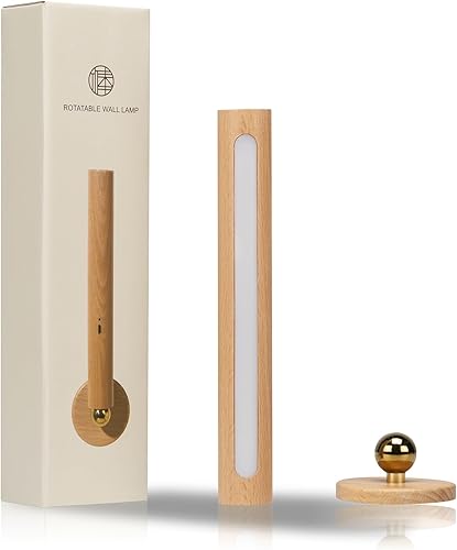 Lámpara de pared LED giratoria de 360, apliques de pared magnéticos recargables por USB, funciona con pilas, luz nocturna LED para el hogar (madera