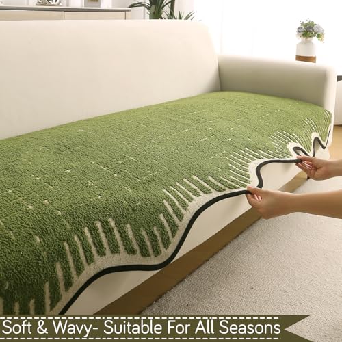 Image of HOKIPO Supple Soft Wavy Sofa Cover L Shape 6 Seater Mat, 3+3, Green