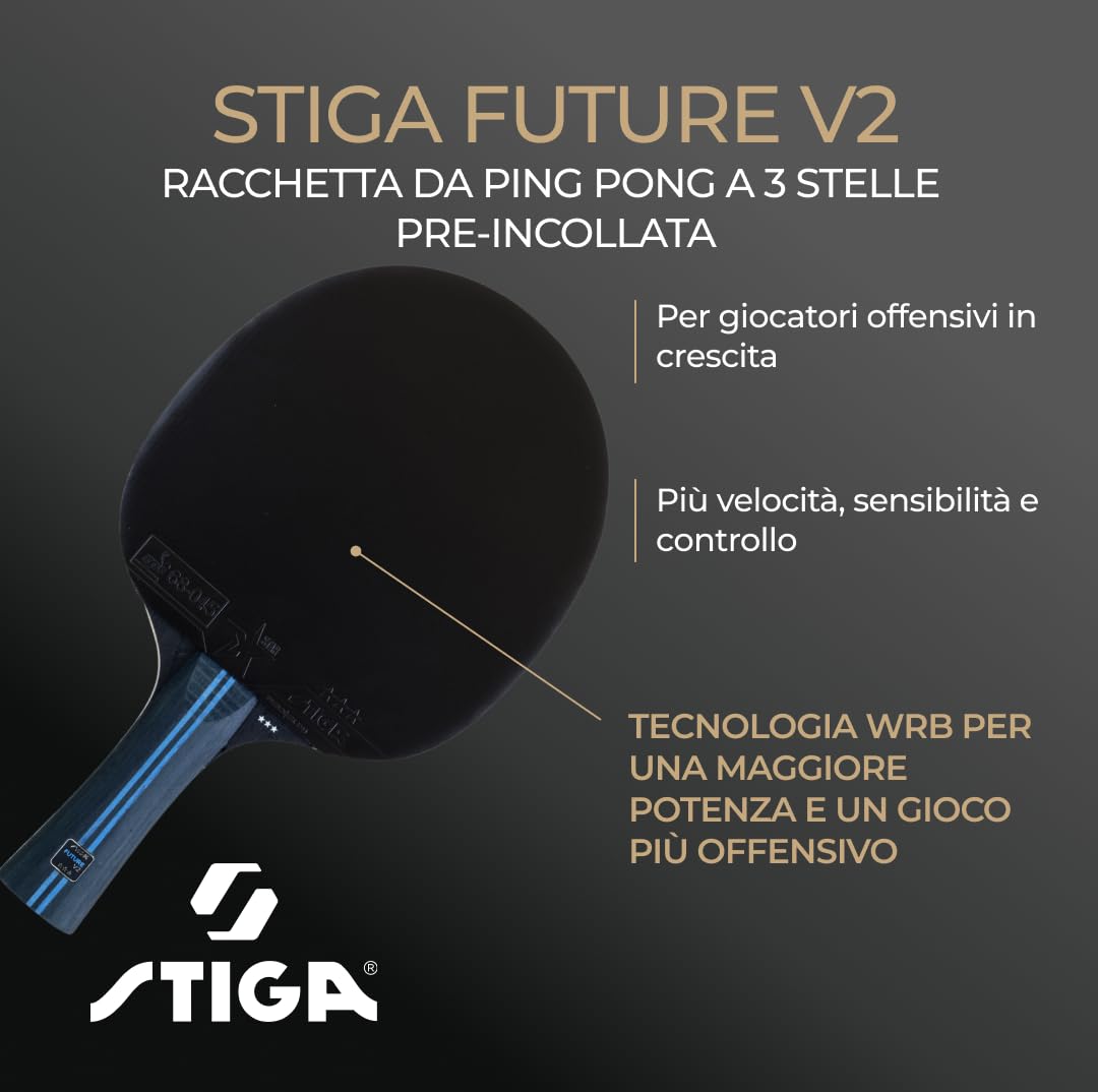 STIGA Future V2 Racchetta da Ping Pong a 3 Stelle – Racchetta Offensiva, Telaio 5 Strati, Impugnatura Concava, WRB, Gomma ITTF, Spugna 2.0 mm