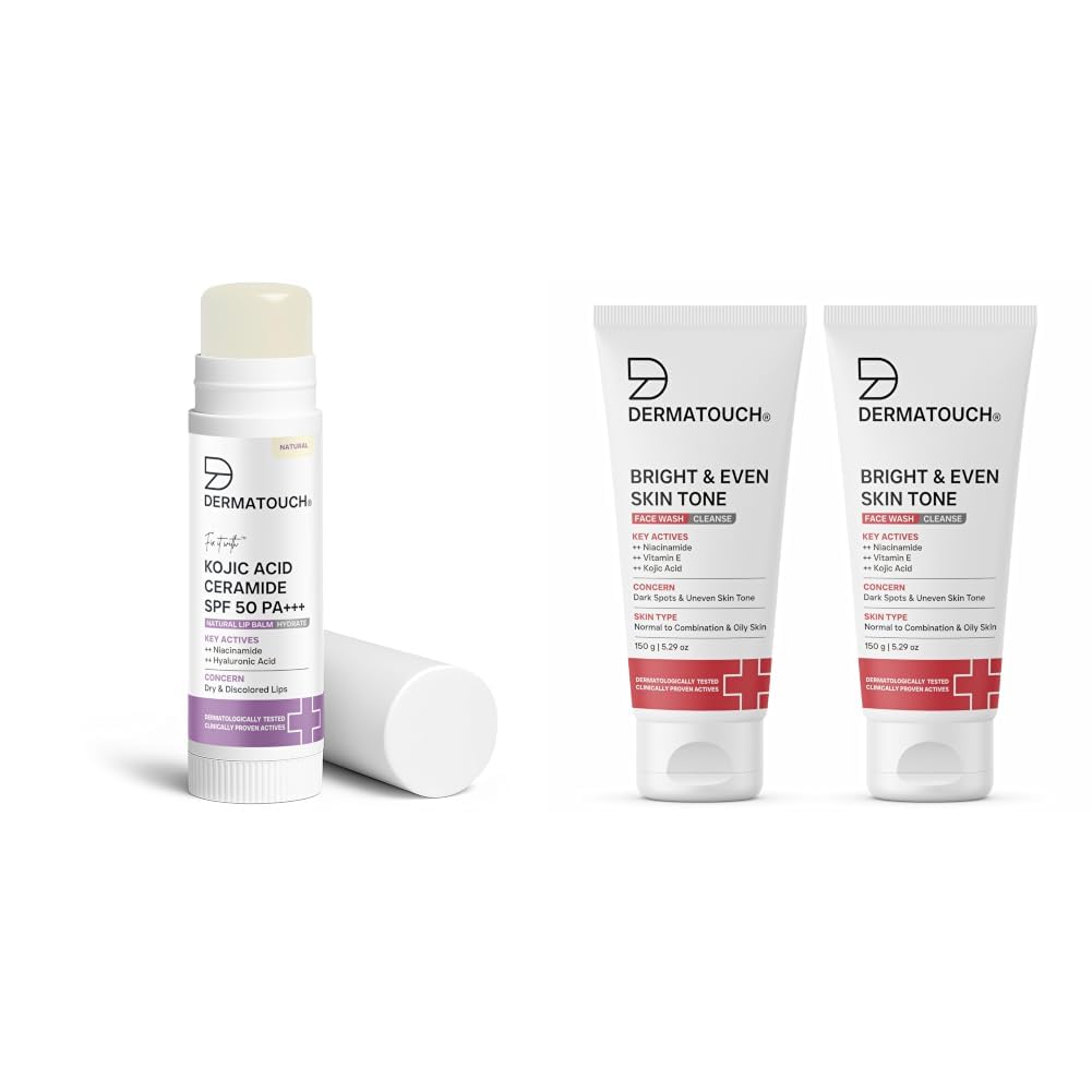 DERMATOUCH Kojic Acid Ceramide SPF 50 PA+++ Natural Lip Balm - 5g & Bright & Even Tone Face Wash with Niacinamide, Vitamin E and Kojic Acid-image-38