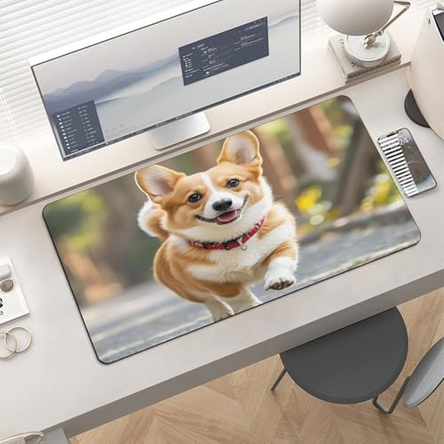 Running Corgi Alfombrilla de Escritorio Grande Blanco miniatura 6