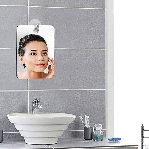 Allouli Acrylic Mirror Fogless Unbreakable Portable Travel Shower Bathroom Fog Free 13 * 17cm with Suction Cup