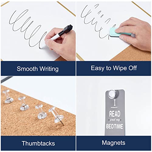 Image of TSJ OFFICE Small Combination Board - 16 inch X 12 inch Portable Aluminum Gold Framed Magnetic Dry Erase Board for Wall, Small Bulletin Cork Board with Holder for Office, Home and School