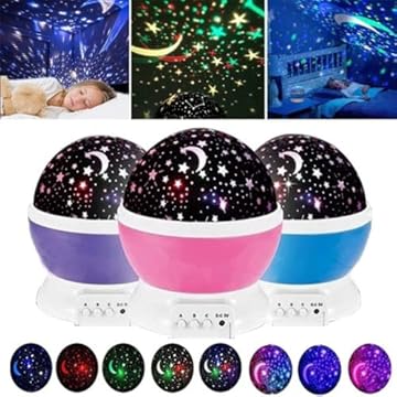 Luminária Abajur Rotativa Projetor Globo Estrelas Crianças 360º Star Master Gira Teto Galaxy Quarto Infantil Led Céu Giratório Galaxia Universo Lua FAZING (Azul)