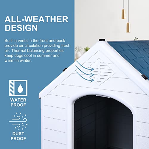 Elevon Plastic Dog House, Insulated Doghouse Puppy Shelter, Water Resistant Easy Assembly Sturdy Dog Kennel with Elevated Floor and Air Vents, Ventilate for Small to Large Sized Dogs (29-Inch, Blue) by Elevon - Image 5