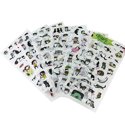 Toruiwa Autocollants Stickers Kawaii Chat Motif Décor Accessoires Bullet Journal pour Bricolage Agenda Scrapbooking Album 6 Feuilles 9 * 18cm Cover