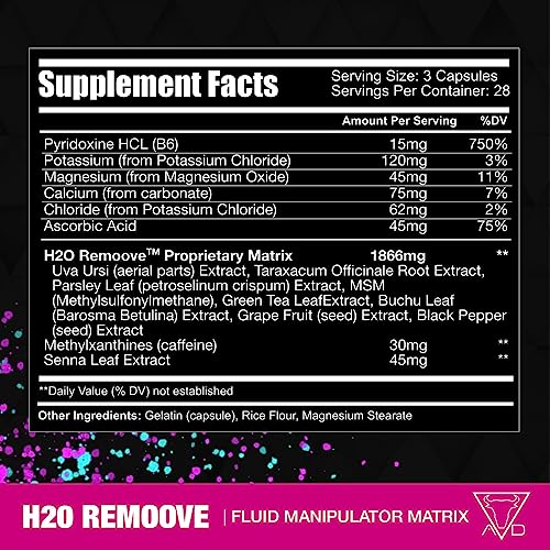 Project AD H2O Remoove Nutural Diuretice Water Management System, Contains a Potassium-Sparing Formula Designed To Promote a Drier, Leaner And More Vascular Looking Physique (28 Servings) - Image 3