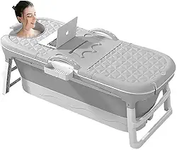 Banheira Ofurô Dobrável Portátil Adulto Cinza 117 cm com Suporte VG+