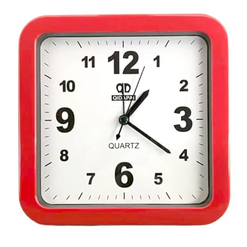 Buyinmo 6 Inch Simple Small Bedroom Bedside Student Office Desk Clock, Battery Operated Alarm Clock, Silent No Ticking Analog Quartz Kitchen Living Room Decorative Square Wall Clock-Red #TOP8