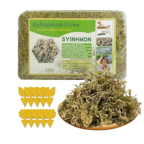 ZOYDP Musgo para Orquideas, 500g Musgo Sphagnum, Sphagnum Moss con 10 Trampa Moscas, Sustrato para Orquídeas, Enmienda de Suelo de Jardinería y Medios de Suelo para Plantas Carnívoras