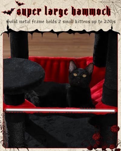 Image of MUTTROS Gothic Cat Tree with Super Large Hammock, 45.7 inch Black Cat Tower with Coffin Bed, Cat Condo, Sisal Scratching Posts & Top Perch, Multi-Level Goth Cat Tree, Halloween, Black