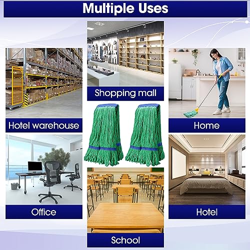 Image of Eccliy 24 Pack Commercial Mop Heads Replacement Heavy Duty 18 oz Loop End Cotton String Wet Mop Refills Washable Absorbent Reusable for Industrial Home Tile Wood Concrete Floor (Green,Blue)