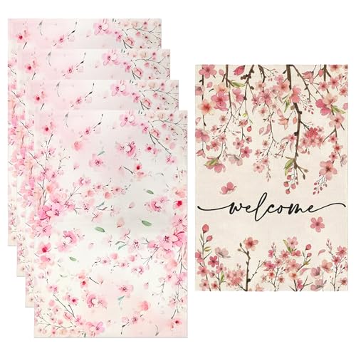 4 Pieces Of Floral Placemats And 1 Piece Of Floral Banner, Ele Placemats, Dining Table Accessories, Party Decorations, Home Supplies.