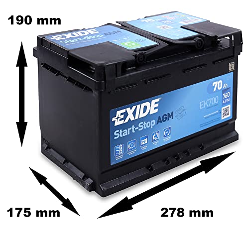 Exide EK700 70Ah AGM Autobatterie mit Ladegerät im Bundle