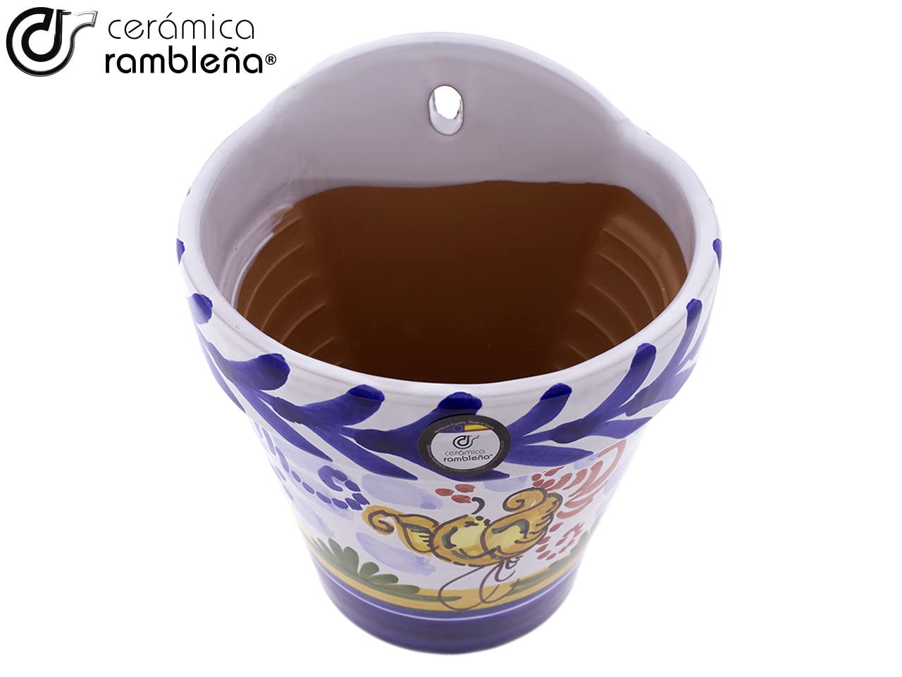 CéraMIQUE RAMBLEÑA | Pot de fleurs suspendu avec piscine | Pot de fleur à suspendre | Pot mural Patios de Cordoue Monteria - Modèle D125 | 100 % décoré à la main | 13,5 x 12 x 16 cm