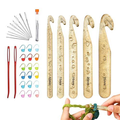 Conjunto de aguja de gancho con grano de goma - juego de gancho para | Hobby Set para hilo grueso | Conjunto de agujas grande | Accesorios de punto multi