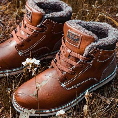 Image of ARRIGO BELLO Mens Winter Boots Snow Casual Booties Warm Fur Ankle Outdoor Lightweight Non-Slip Trekking Walking Leather Shoes US Size 8-12