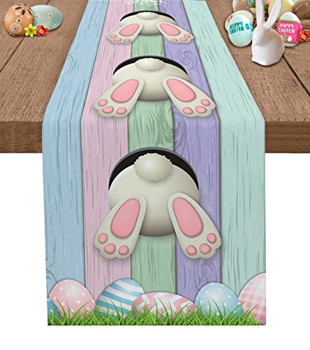 Easter Eggs Table Runners 36 Inches Long, Easter Rabbit Colorful Wood Grain Table Runner Dresser Scarves,Non-Slip Kitchen Dining Table Decor For Wedding Farmhouse Party Holiday Dinner #TOP8